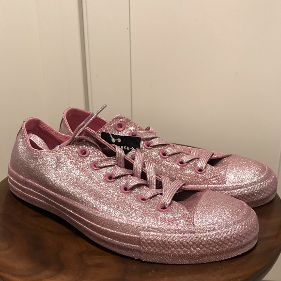 NEW CONVERSE ALL STAR GLITTER PINK LOW TOP SNEAKER - Picture 7 of 8